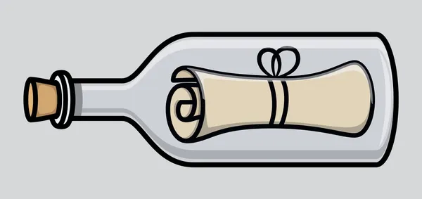 Gevouwen scroll bericht in oude fles - vectorillustratie — Stockvector