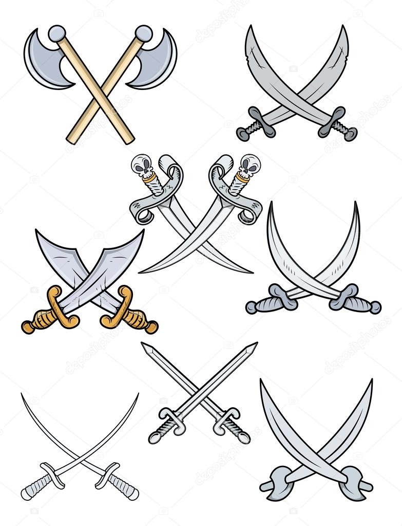Crossed Swords - Cartoon Vector Illustration