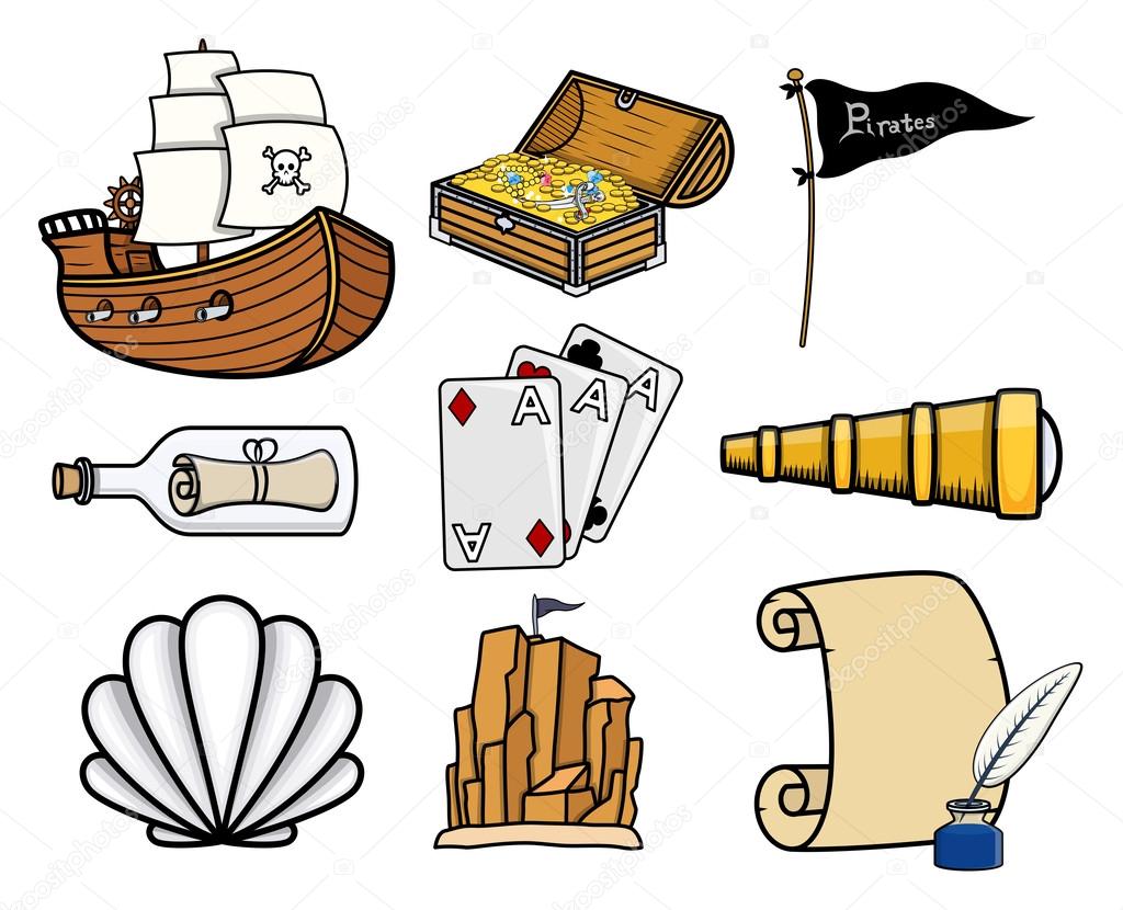 Carious Pirates Story Icons - Cartoon Vector Illustration