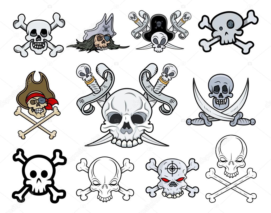 Set of Danger Skulls Vector Illustrations