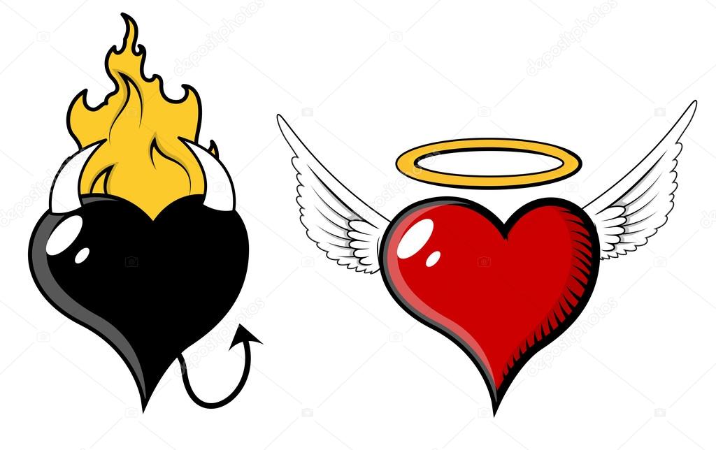 Ангел и злого сердца - векторные иллюстрации — Векторное изображение