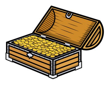 Antik altın madeni para kutusu - karikatür vektör çizim dolu