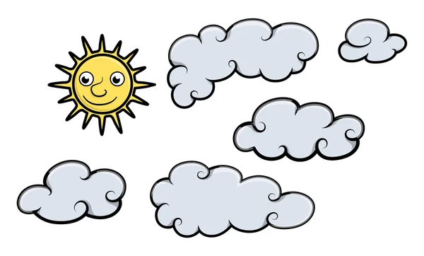 Sonne und Wolken - Cartoon-Vektor-Illustration — Stockvektor