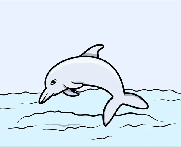 Delfín en el mar - Ilustración de vectores de dibujos animados — Vector de stock