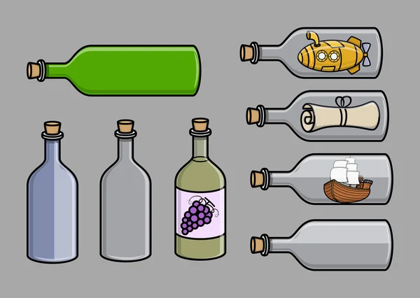 Botellas de corcho antiguas vacías - Ilustración de vectores de dibujos animados — Archivo Imágenes Vectoriales