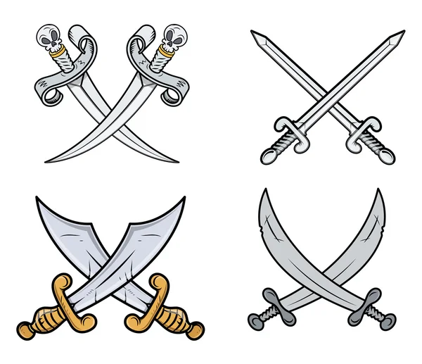 Crossed Swords Set - Cartoon Vector Illustration — Stock Vector