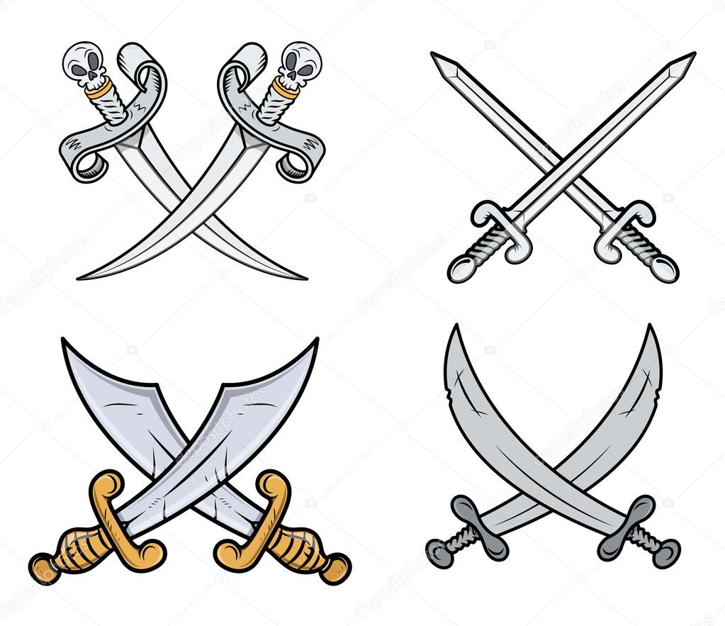 Coleção de conjunto de espadas de espada de cavaleiro cruzado design de  desenho animado de arma antiga