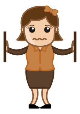 kadın mutsuz ofis - office kurumsal karikatür kişi