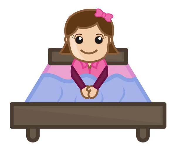 Meisje in bed - cartoon vector — Stockvector