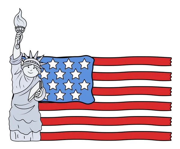 アメリカ国旗 - 自由の女神像と 7 月 4 日のベクトル イラスト — ストックベクタ