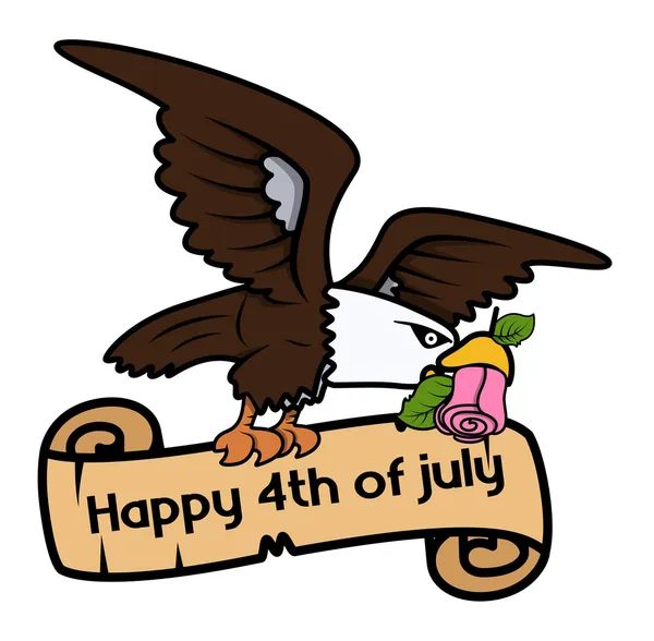 Joyeux 4 juillet bannière aigle chauve avec rose — Image vectorielle