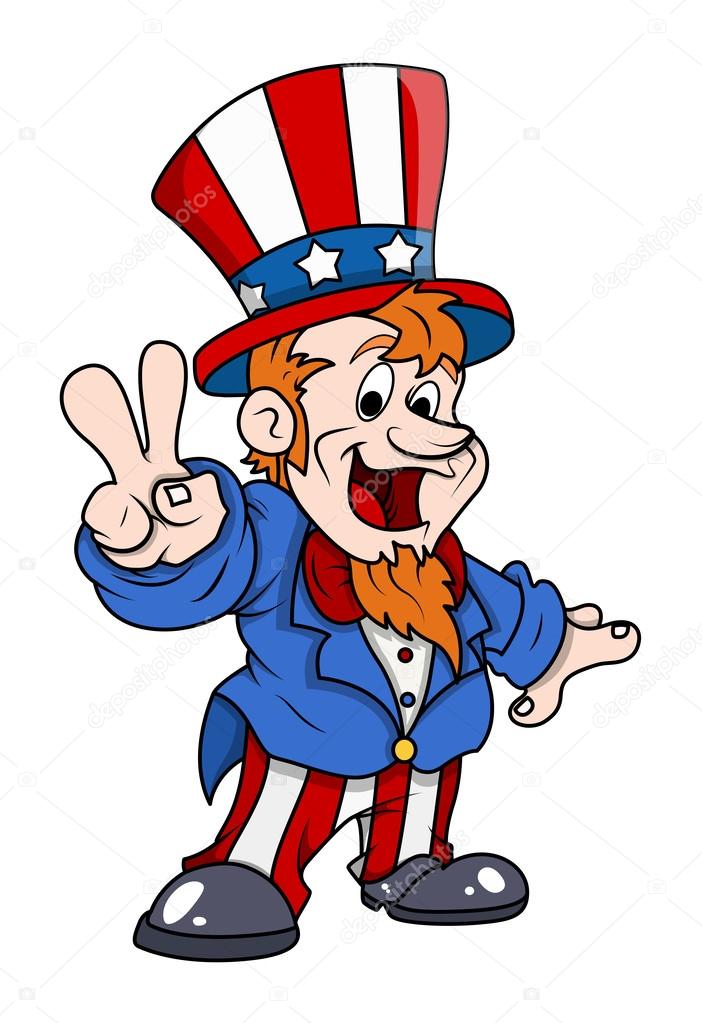 Happy Uncle Sam Victory Fingure Sign - 4th of July Vector Illustration