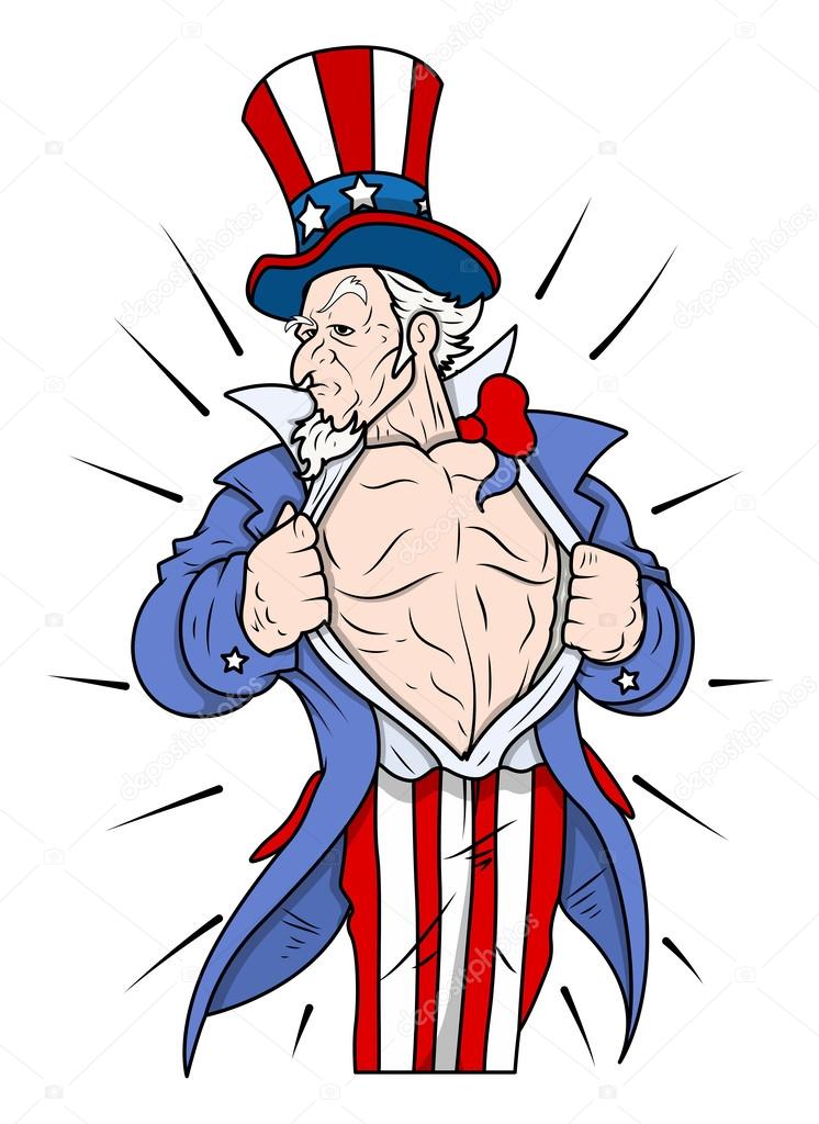 Superhero Uncle Sam Showing Chest - 4th of July Vector Illustration