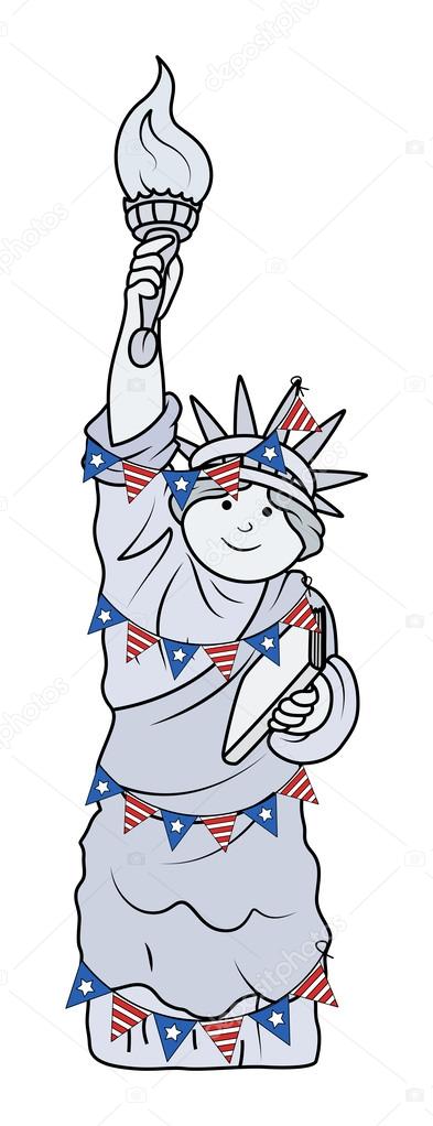 Decorative cartoon Statue of Liberty on Independence Day