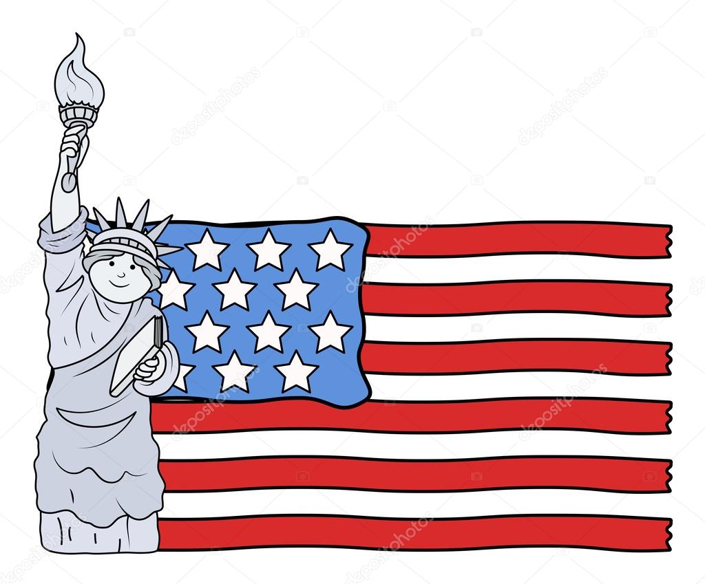 USA Flag with Statue of Liberty - 4th of July Vector Illustration