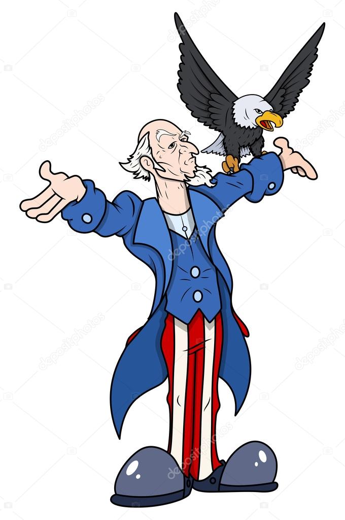 Uncle Sam with eagle - vector illustration