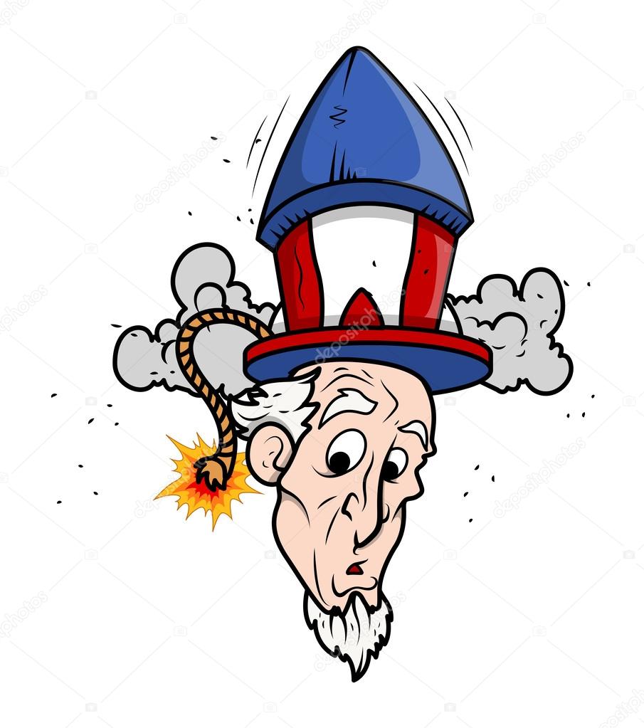 Uncle Sam Funny cartoon Portrait with fireworks