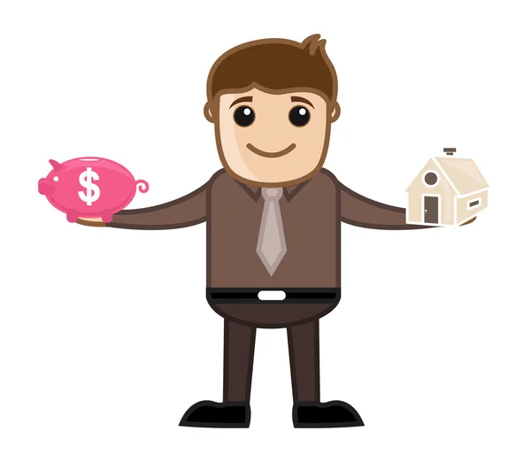 Economizando dinheiro para o conceito Home - Desenhos animados de negócios —  Vetores de Stock