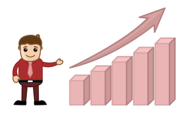 Stats Bar Growing Up - Cartoon Business Character — Stock Vector