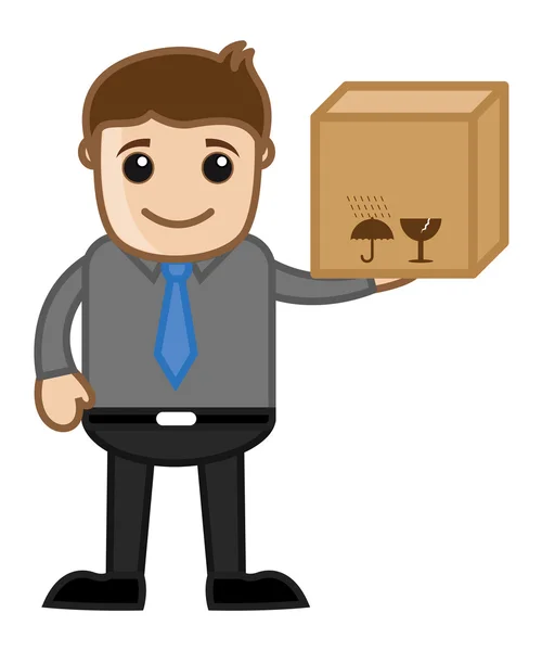 Przytrzymanie pudełko dostawy - biznes kreskówka — Wektor stockowy