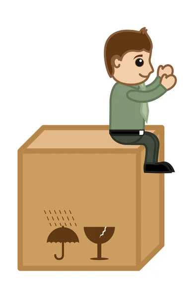 Man Sitting on Fragile Delivery - Business Cartoon — Stock Vector