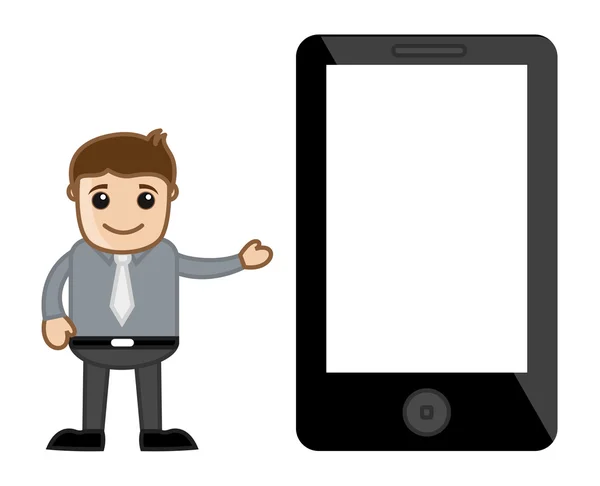 Mostrando una pantalla en blanco - Presentación en concepto de pantalla - Dibujos animados de negocios — Vector de stock