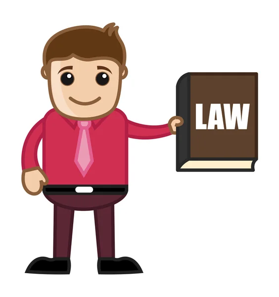 법을 보여주는 책-법률-비즈니스 만화 — 스톡 벡터