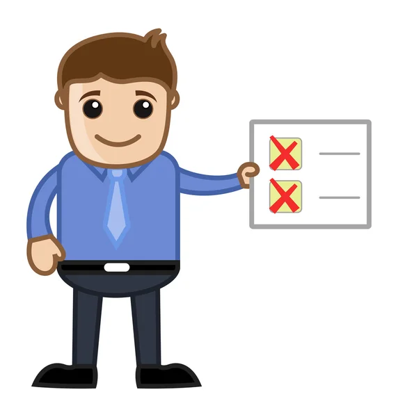 Tonen de hangende checklist - business cartoon — Stockvector