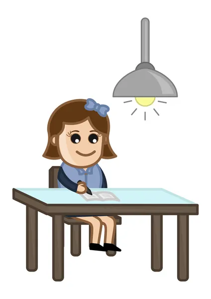 Girl Studying at Late Night - Cartoon Business Vector Illustrations — Stock Vector