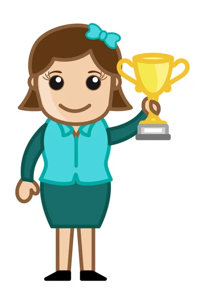 Meisje won een trofee cup - cartoon zakelijke vectorillustraties — Stockvector