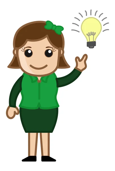 Idee lamp - girl - cartoon zakelijke vectorillustraties — Stockvector