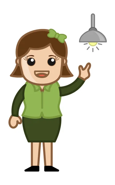 Girl Got an Idea - Bulb Concept - Cartoon Business Vector Illustration — Stock Vector