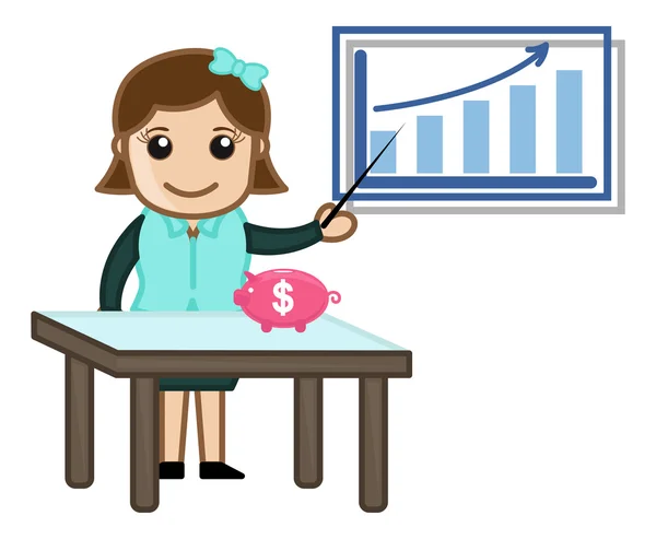 Mostrando Gráfico de Ahorro e Inversión - Ilustraciones de Vectores de Negocios de Dibujos Animados — Vector de stock