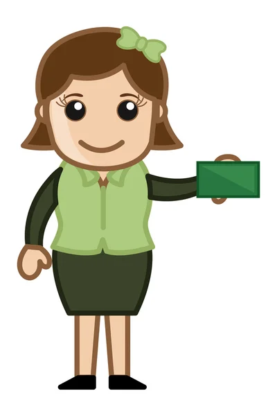 Menina mostrando cartão de visita - Cartoon Business Vector Ilustrações — Vetor de Stock