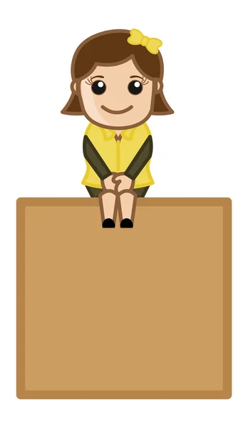 Γλυκό κοριτσάκι που κάθεται σε ένα πανό - εικονογραφήσεις διάνυσμα επιχειρήσεων κινουμένων σχεδίων — Διανυσματικό Αρχείο