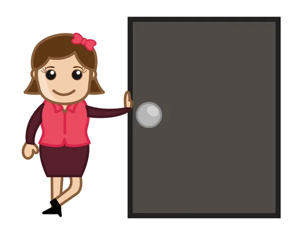 Meisje permanent met een deur - cartoon zakelijke vectorillustraties — Stockvector