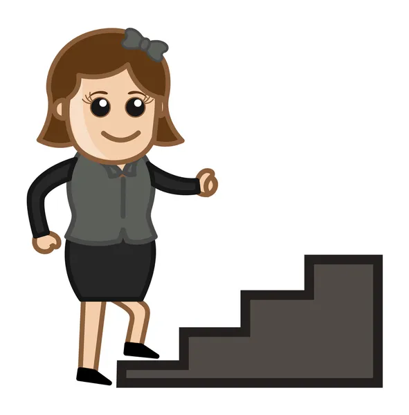 Escalada Mulher Escadas - Cartoon Business Vector Ilustrações — Vetor de Stock