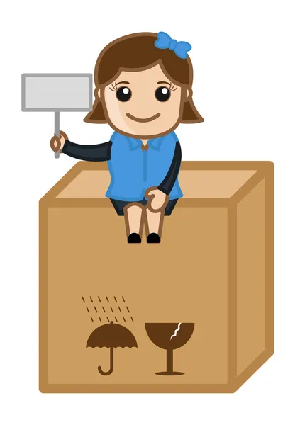 Girl Sitting on Delivery Box - Cartoon Business Vector Illustrations — Stock Vector