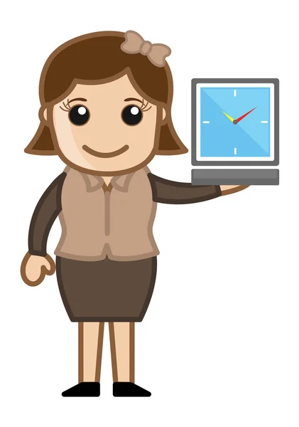 女孩显示手表-时间运行-动漫商业矢量插图 — 图库矢量图片