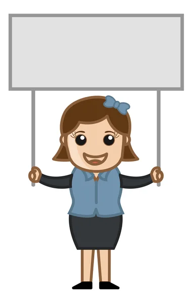 Female with a Blank Info Banner - Cartoon Business Vector Illustrations — Stock Vector