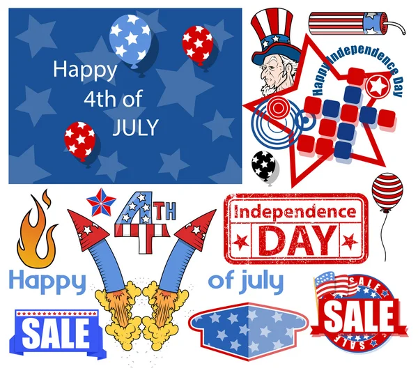 EUA Liberdade - 4 de julho - Conjunto de desenhos vetoriais —  Vetores de Stock