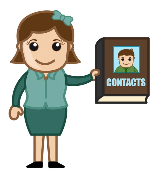 Femme tenant un répertoire de contacts - Vecteurs de dessins animés d'affaires — Image vectorielle