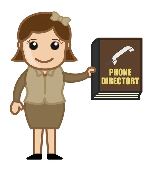 Woman Holding Phone Directory - Business Cartoons Vectors — Stock Vector