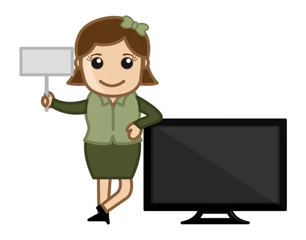 Ρετρό κορίτσι με σύγχρονη τηλεόραση - κινούμενα σχέδια επιχειρήσεων, φορέων — Διανυσματικό Αρχείο