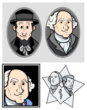 George Washington ve Abraham Lincoln küçük resim karikatür vektör