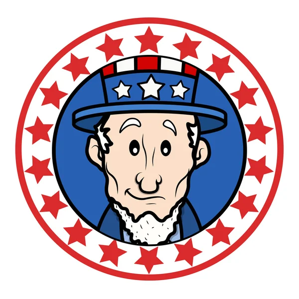 Patriótico EE.UU. Tema Diseño circular con Abraham Lincoln usando Tío Sam Sombrero Vector — Vector de stock