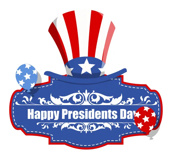 Insignia del Día de los Presidentes Feliz con Sombrero Tío Sam - Tema de EE.UU. — Archivo Imágenes Vectoriales