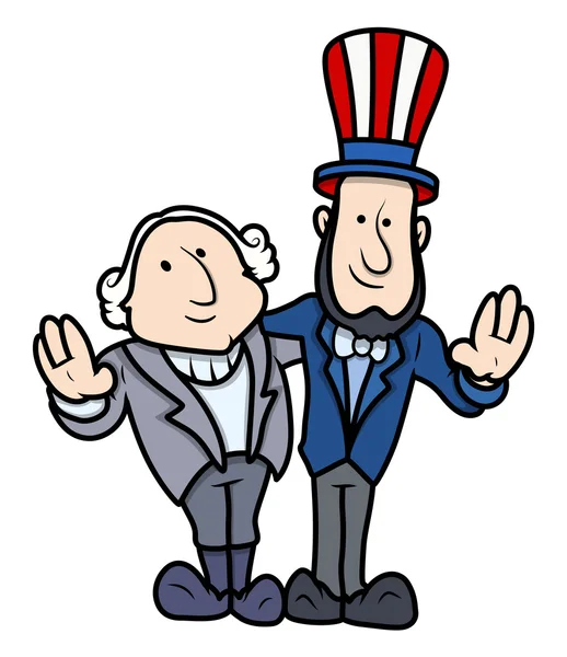 Caricaturas vectoriales de Washington y Lincoln en la celebración del Día de los Presidentes — Vector de stock