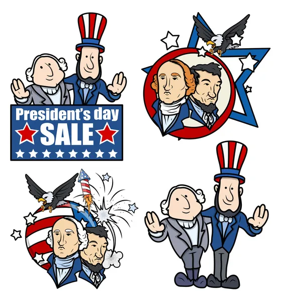 Washington & Lincoln - Festa dei Presidenti - Cartoni animati e Clip-Art — Vettoriale Stock