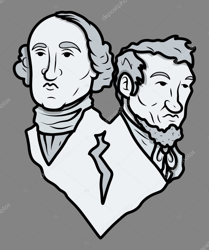 Mount Rushmore Style Sculpture - Washington and Lincoln - Vector Clip-Art Illustration